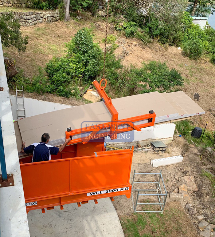 CCLP30 Cantilevered Crane Loading Platform, unloading  plasterboard sheeting on construction site landing deck