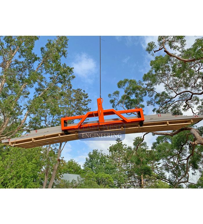 CHW150 Wide Load Pallet Hook - loaded with gyprock sheet for building construction lifted by crane