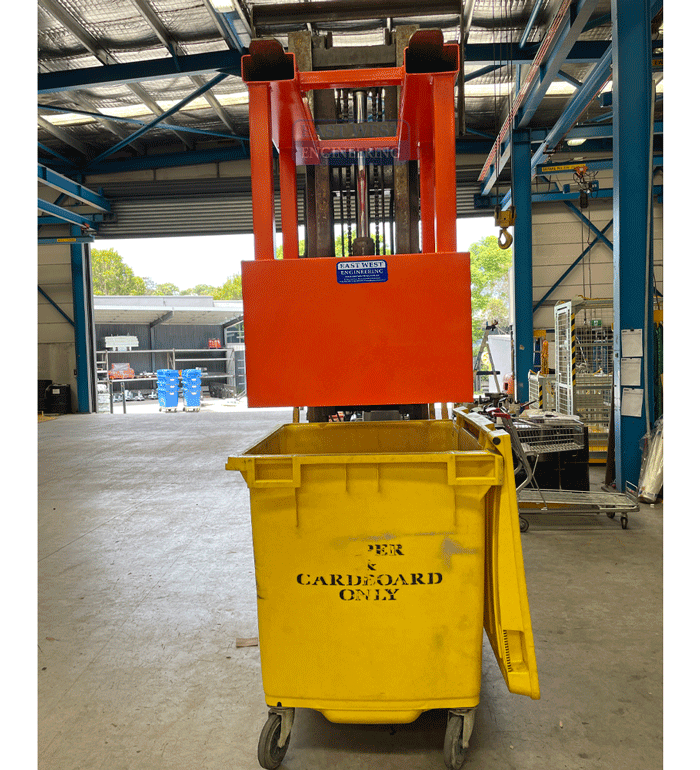 FCA110 1100L Wheelie Bin Compactor Forklift Attachment