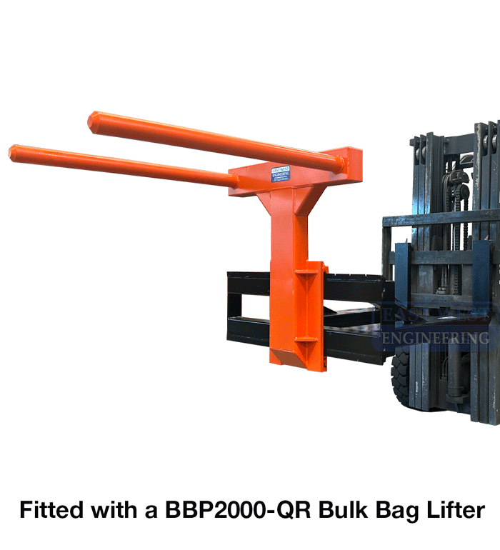 FNSC2 Slip-on Forklift Carriage Adaptor fitted with a BBP200QR Bulk Bag Lifter 