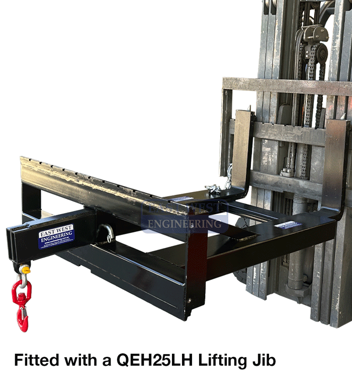 FNSC2 Slip-on Forklift Carriage Adaptor fitted with a QEH25LH Lifting Jib