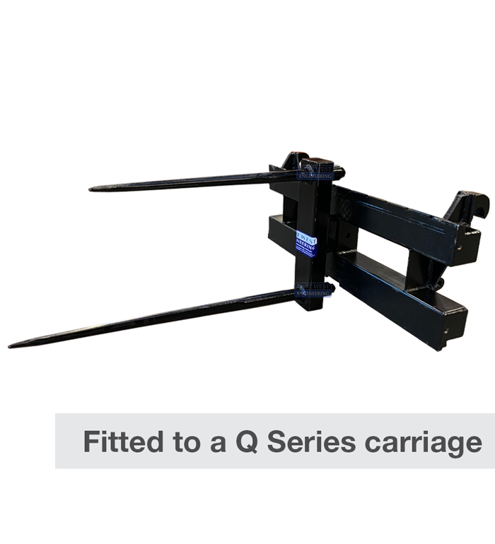 QHBV2 Vertical Bale Spear Attachment fitted to a QEH25 Euro Hitch
